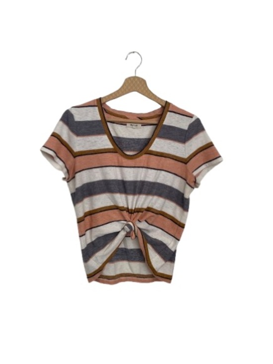 Madewell Tops - Madewell Striped Tie-Front Short Sleeve Top in Peach, Gray and Cream